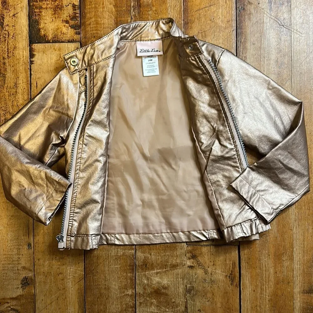 Little Lass 24 months Jacket faux leather Moto bronze metallic utility bomber